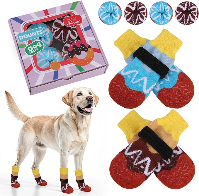 EXPAWLORER 8 Pcs Anti Slip Dog Socks, Dog Shoes for Hot Pavement, Dog Booties for Hardwood Floor, Prevent Licking Paws, Boots & Paw Protectors for Small Medium Large Senior Dogs