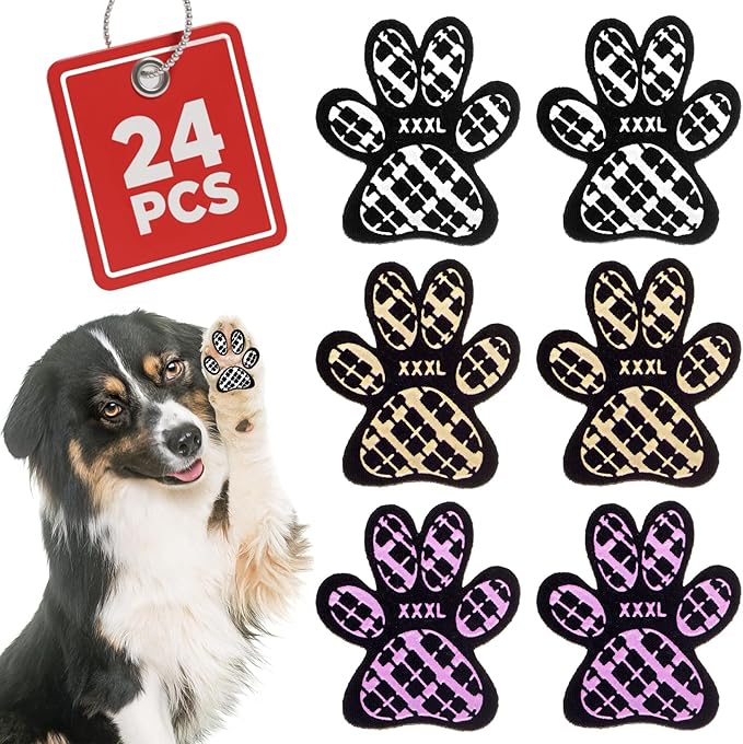 BEAUTYZOO Dog Paw Protector Anti-Slip, Paw Pads for Dogs Traction On Hardwood Floors, Paw Stickers for Hot/Cold Pavement for Senior Dogs, Shoes Boots Socks Replacement, 6 Sets (24 pcs) XXXL