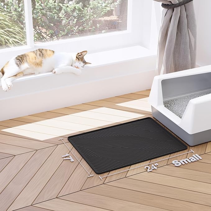 SM Cat Litter Mat - 24x17 in, Water Proof, US Designed Kitty Litter Trapping Mat, Easy to Clean, Scatter Control, Odorless, Less Mess and Clean Floors, Pet Supplies for Indoor Cats, Dark Gray