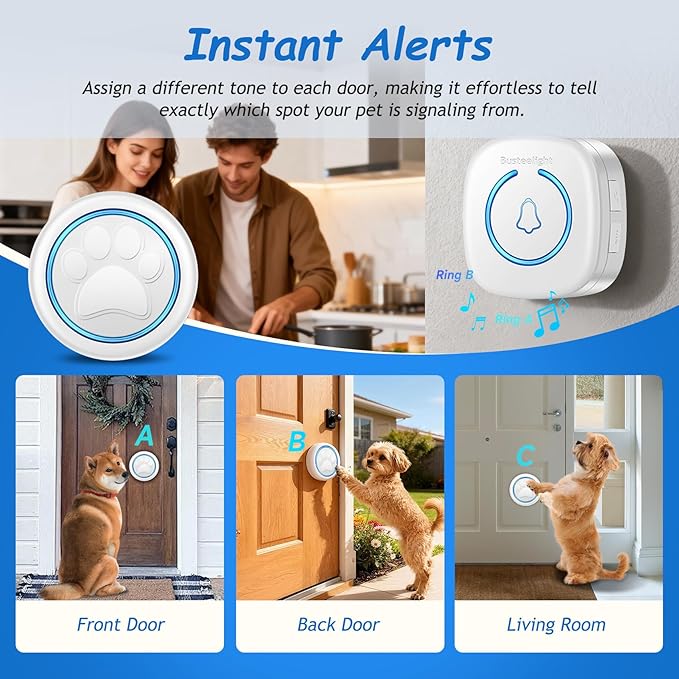 Soft Ring Dog Potty Bell for Training – Wht Wireless Dog Door Bell with 1000ft Range, LED Alert, 60 Tones, Waterproof Dog Bells to Go Outside – Bell for Dogs to Ring to Go Potty(2 Bells & 1 Receiver)