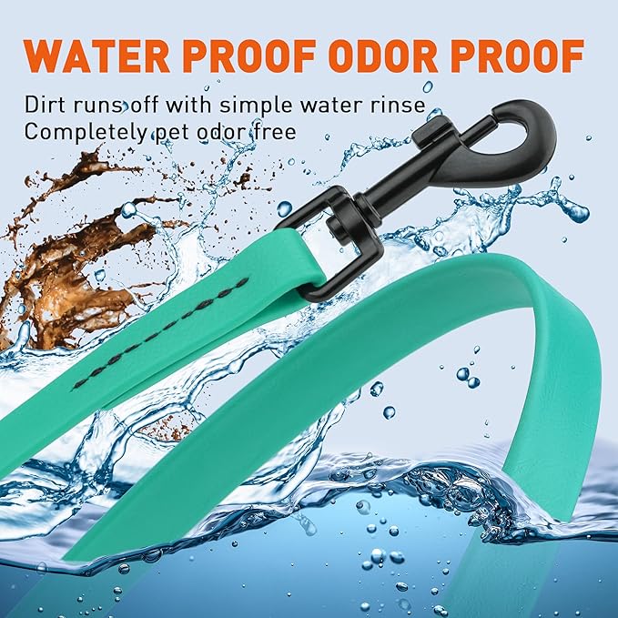 Dogline Biothane Waterproof Dog Leash Strong Coated Nylon Webbing with Black Hardware Odor-Proof Easy to Clean High Performance for Small or Large Dogs Made in USA 2 ft Lead, Teal
