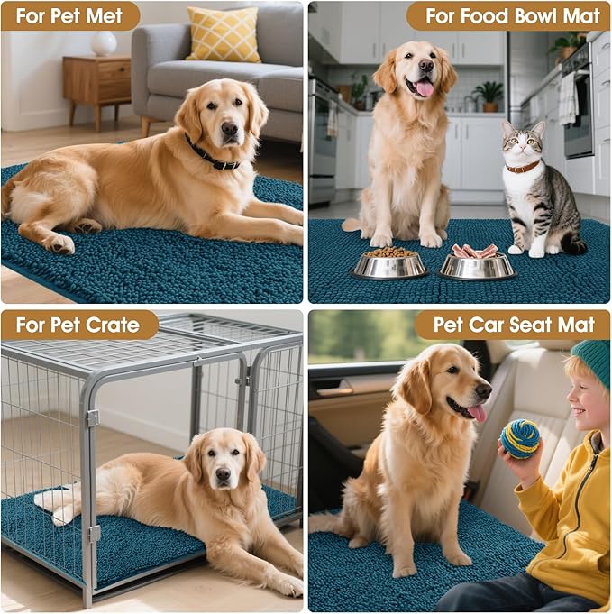 IM HOME Large Dog Door Mats for Muddy Paws, 48" x 30" Chenille Absorbent Mud Mat for Dogs, Non Slip Heavy Dog Rugs for Muddy Paws, Soft Indoor Door Mat for Entryway, Mud Paw, Inside Floor, Teal Blue