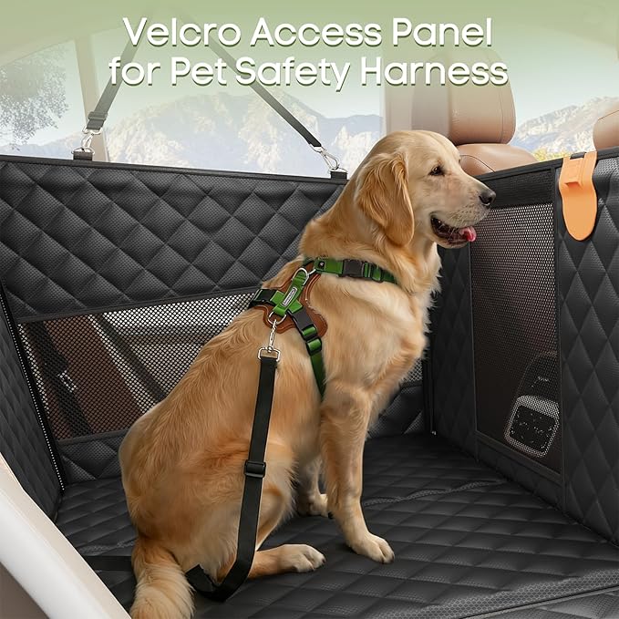 LIFTGO Dog Car Seat for Large Medium Dogs, Back Seat Extender for Pets with 4-Splice Hard Bottom, Waterproof Pet Seat Cover with 3 Mesh Windows for Cars, Trucks and SUVs