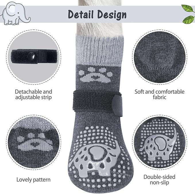 SCENEREAL 6Pcs Anti Slip Dog Socks to Prevent Licking Paws for Hot/Cold Pavement, Dog Grippy Socks for Hardwood Floors, Dog Shoes for Boots & Paw Protectors for Puppy Small Medium Large Senior Dogs