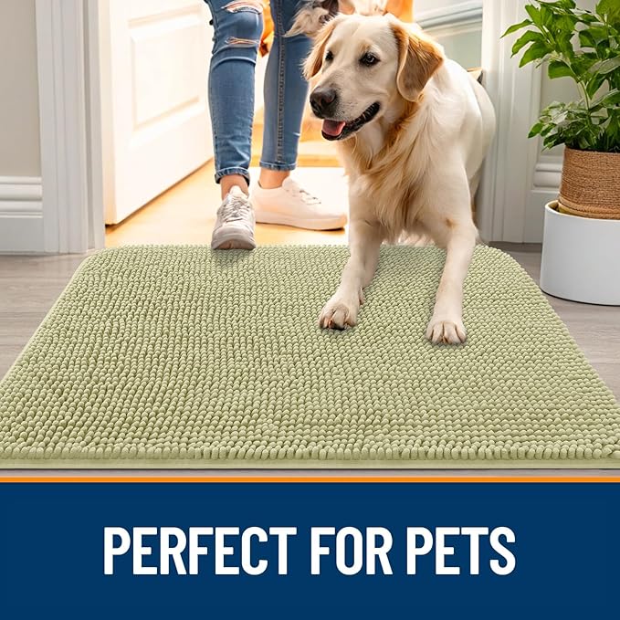 OLANLY Dog Door Mat for Muddy Paws 30x20, Absorbs Moisture and Dirt, Absorbent Non-Slip Washable Doormat, Quick Dry Chenille Mud Mat for Dogs, Entry Indoor Entryway Carpet for Inside Floor, Vanilla