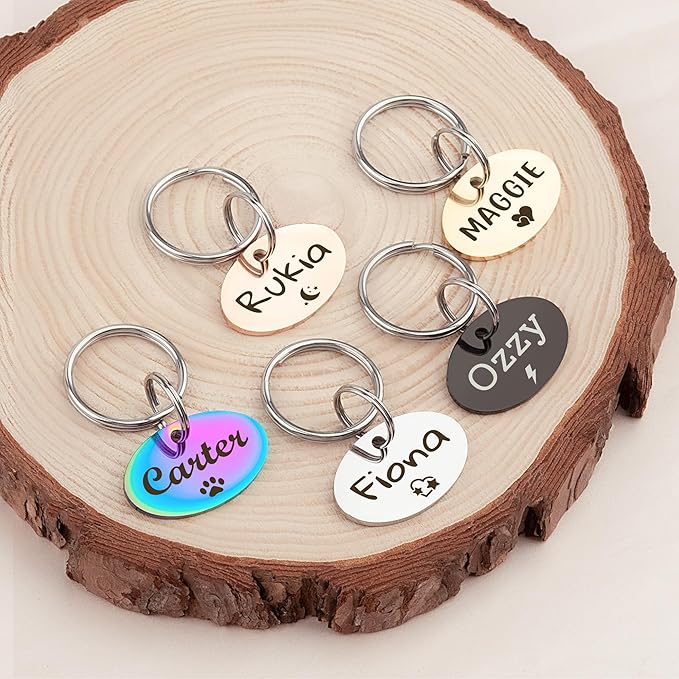 Anavia Small Size Dog Cat ID Tags, Small/XS Personalized Color Plated Stainless Steel Puppy Kitten Name Tags, Customized Engraved Nameplate Pet Collar Tag (Gold, Oval)