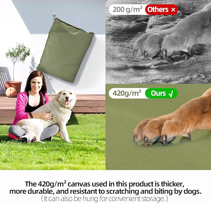Sytopia 36'' Canvas Outdoor Dog Bed with Waterproof Washable Removable Cover for Large and Medium Dogs, Indoor and Patio Pet Pad, Green