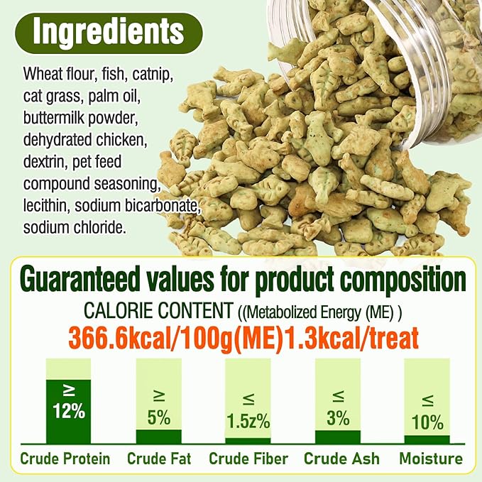 HavenJanny 13.4oz/380g Cat Grass Treats, Cat Dental Treats Hairball Control, Chicken Catnip Cats Grass Flavor, Cats Treat Snacks Biscuits for Teeth Cleaning Training