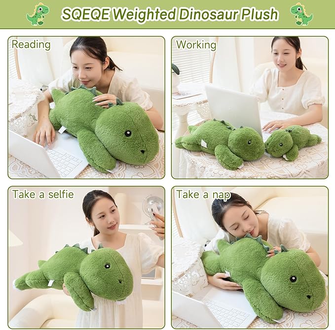 SQEQE Weighted Stuffed Animals Dinosaur Plush, Weighted Stuffed Animals Dino Plushies for Cozy Comfort, Soft T-Rex Pillow Toy for Kids Adults, Christmas & Birthday Gifts 23.6 Inch 3.8 Lbs