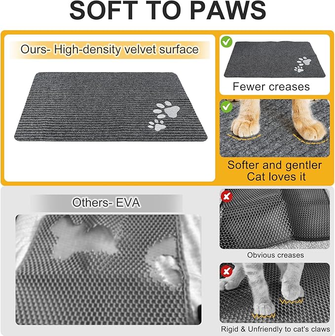 BEAUTYZOO Cat Litter Mat Litter Trapping Mat, 20"x 28" Small Litter Box Mat, Waterproof Kitty Litter Mat, Non-Slip Litter Rug Mats Pads for Floor Scatter Control, Soft on Paws & Easy to Clean, Grey