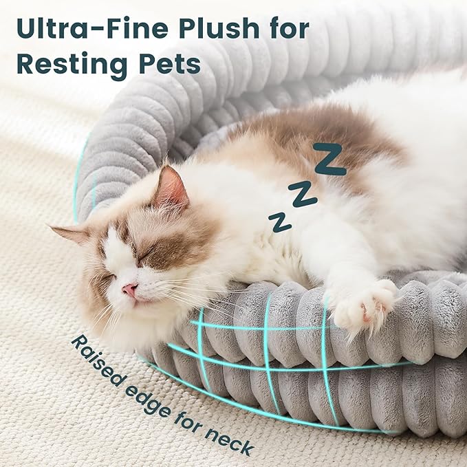 Dog Bed Medium Size Dog, Machine Washable Orthopedic Donut Cat Beds for Indoor Cats, Fluffy Round Pet Bed with Anti-Slip Bottom for Puppy and Kitten, Gray, 28"x28"x5"