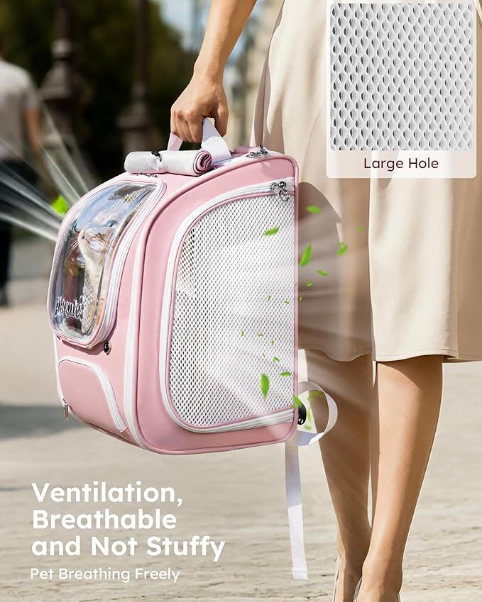 Pecute Cat Backpack Carrier, Large Space Cat Bubble Backpack, Breathable Cat Carrier, Shaded Dog Backpack Carrier, Ergonomic 3D Design for Travel, Hiking, Suitable for Shopping, and Vet, Pink