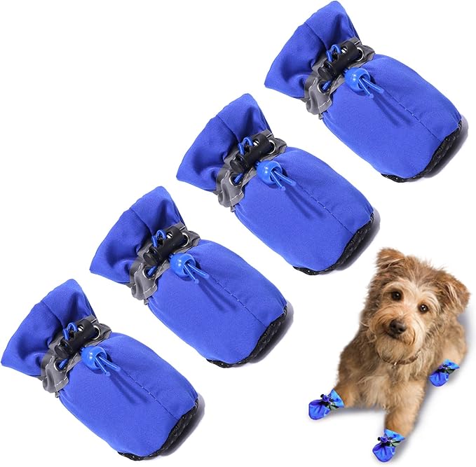 Dog Shoes Dog Boots & Paw Protector, Anti-Slip Sole Winter Dog Booties with Reflective Straps Dog for Small Medium Dogs 4PCS (Blue, Size 5: 1.77"(Width))