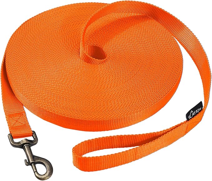 HIKISS Long Dog Leash Obedience Recall Training Agility Lead with Thickening Material for Large Dog - 15ft 20ft 30ft 50ft 100ft Training Leash(Orange 30ft)