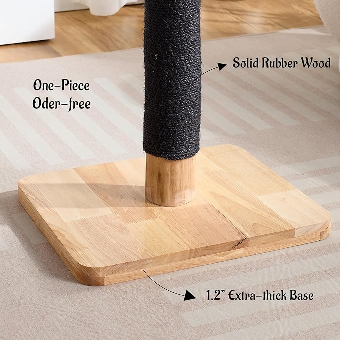 29" Tall Cat Scratching Post for Indoor Cats Adults, Extra-Stable & Natural Solid Wood Scratching Post Sisal Scratcher with Hanging Funny Ball, Black