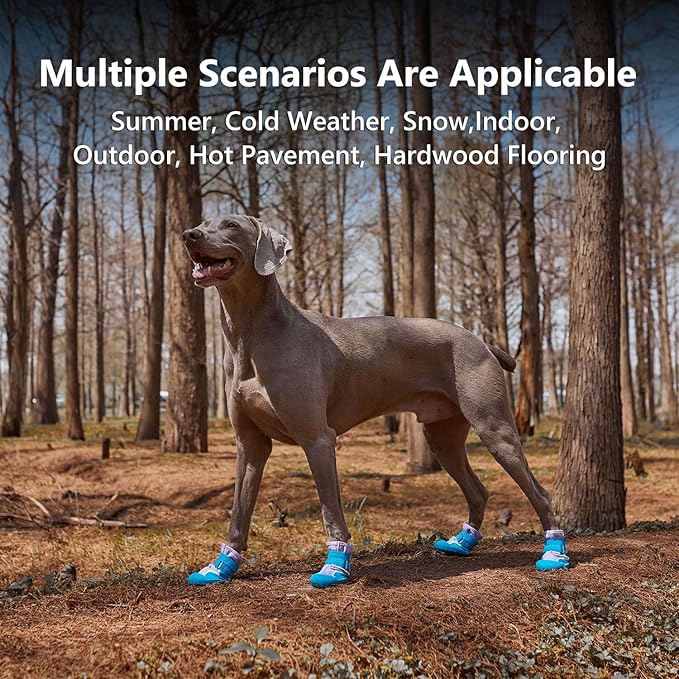 Dog Shoes Small Medium Large Size Dogs, Puppy Booties Paw Protector for Hot Pavement, Non-Slip Waterproof Rubber Reflective Strapped Boots (Blue, Size 7#: (3.2 * 2.8) (L*W) for 63-75lbs)