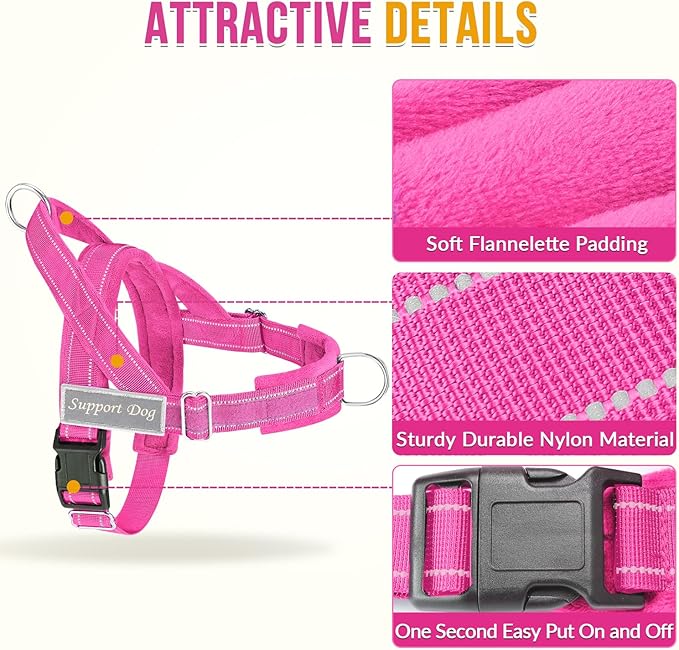 SlowTon No Pull Dog Harness - Heavy Duty Dog Harness and Leash Set for Medium Large Dogs, Reflective Tactical Harness with Soft Padded and Front Clip for Easy Walk and Training (Fuchsia M)