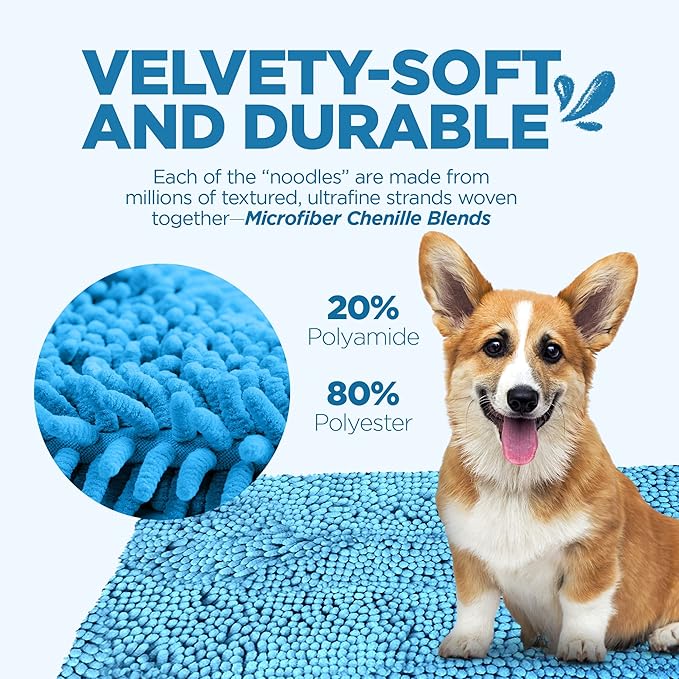 Soggy Doggy Doormat Plain Solid Color Design - Ultra Absorbent Microfiber Chenille Wet Dog Mat for Muddy Paws - Non-Slip and Machine Washable (Blue, Large 26” x 36”)
