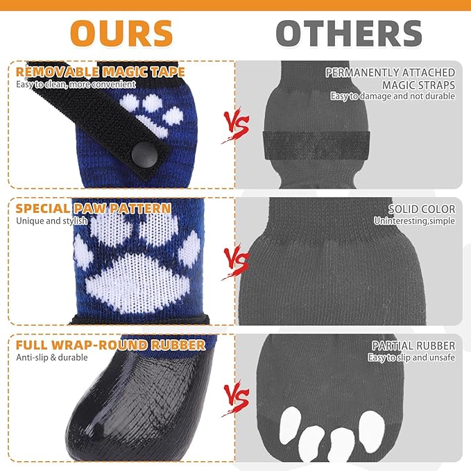 KOOLTAIL Non Slip Dog Socks to Prevent Licking Paws for Hardwood Floors, Dog Boots Shoes for Hot/Cold Pavement with Grippers Traction Control, Waterproof Paw Protector for Small Medium Large DogsXL