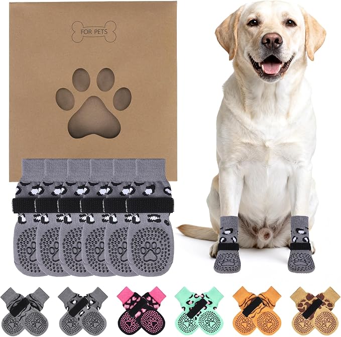 KOOLTAIL Anti Slip Dog Socks for Hot/Cold Pavement to Prevent Licking Paws, Paw Protector&Dog Boots with Grippers for Hardwood Floors,Traction Control No Twist Booties for Small Medium Large Dogs S