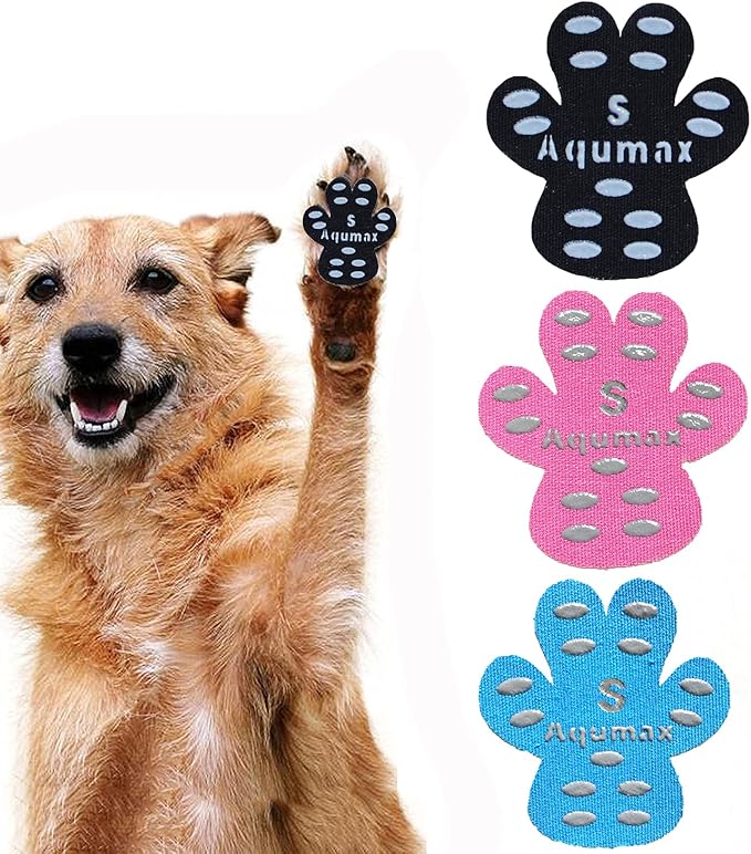 Aqumax Dog Paw Protector Gripper Traction Pads,Dog Paw Covers,Foot Stickers in Summer Hot/Winter Cold Pavement,Dog Shoes Booties Socks Replacement,12 Sets (48 pcs) S Multicolor