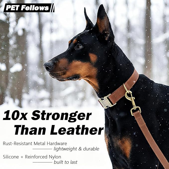 Dog Collars for Small Dogs Silicone Leather Dog Collars Soft Flexible Waterproof Odor-Proof Durable Thick Classic Adjustable Pet Puppy Collar (Brown, Small (9-14" Neck))