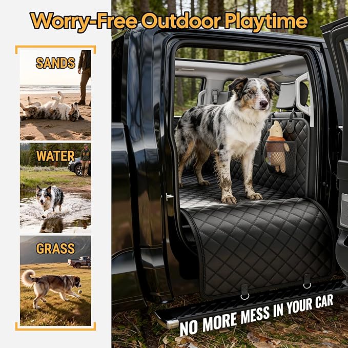Wigoo Dog Car Seat Cover for Back Seat, Dog Hammock with Hard Bottom Support, Heavy Duty Waterproof Pet Bed Extender for 2-4 Large/Medium Dogs, Backseat Protector for SUV Medium Truck, Size-L, Black