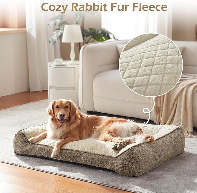 JOEJOY Extra Large Orthopedic Dog Beds Large Sized Dog, Extra Thick Supportive Big Dogs Bed with Sides, Ultra Soft Pet Bed Sofa, Beige, 48''x35''