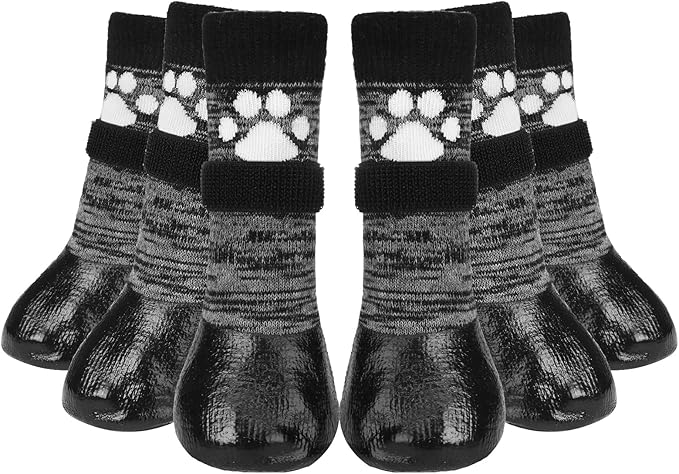 Mihachi Dog Socks Anti Slip with Straps Traction Control Waterproof Paw Protector, Dog Boots for Hardwood Floors Prevent Licking, Black XL