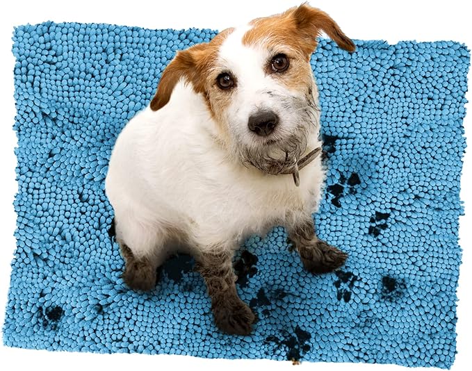 Soggy Doggy Doormat Plain Solid Color Design - Ultra Absorbent Microfiber Chenille Wet Dog Mat for Muddy Paws - Non-Slip and Machine Washable (Blue, Large 26” x 36”)