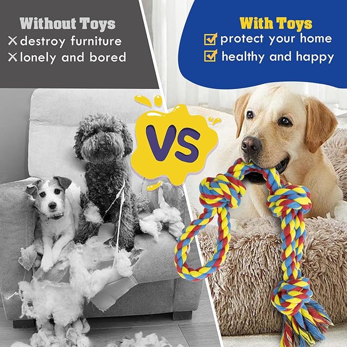 WDZZHOT [3 Pack] Christmas Dog Rope Toys for Large and Medium Aggressive Chewers, Nearly Indestructible Rope Chew Toys, Heavy Duty 100% Cotton Tug of War Dog Toy for Boredom, Teeth Cleaning