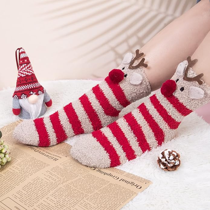 Loritta 3 Pairs Womens Fuzzy Socks Winter Warm Fluffy Soft Slipper Home Sleeping Cute Animal Socks