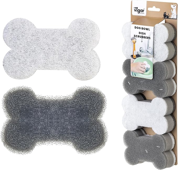 Vigar Pets Club Scrubber Sponge - Set of 4 Bone-Shaped Pet Bowl Cleaning Scrubber - Dish Sponges for Washing Pet Bowl - Non Scratch and Reusable, Gray