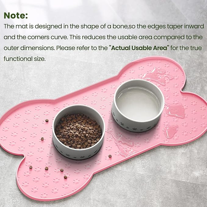 PWTAA Dog Food Mat Anti-Slip Silicone Dog Bowl Mat Thicker Pet Placemat Waterproof Cat Feeder Pad with Raised Edge Puppy Kitten Feeding Mats Suitable Small Medium-Sized Dogs Cats Eating Tray
