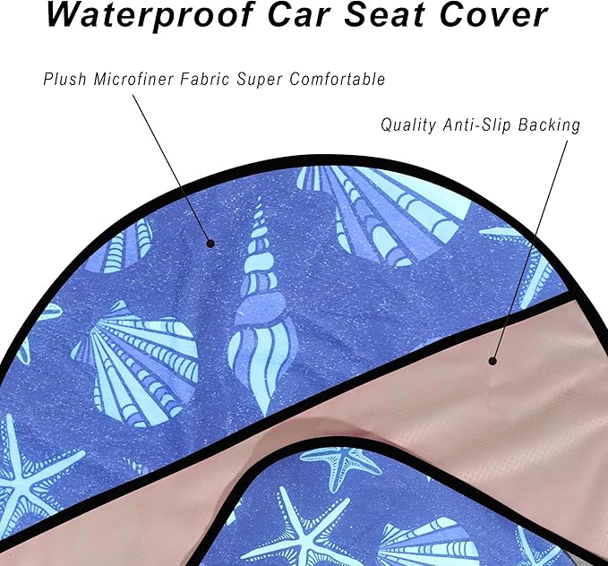 LoyaGour Car Seat Cover Protector Front Seats,for Gym Workout,Running,Swimming,Beach and Hiking,Waterproof Sweat Towel Bucket Seat Covers for Cars SUV Trucks (Conch Shells Starfish, 1Pcs)