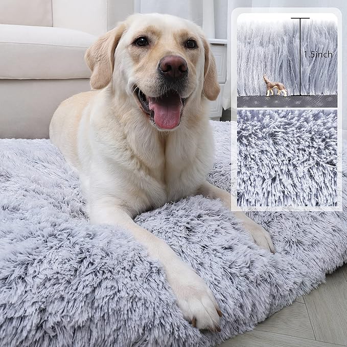 Washable Extra Large Dog Bed with Removable Cover, Super Soft Waterproof Dog Crate Bed with Non-Slip Bottom, Fluffy Pet Bed 54×37 Inch, Grey