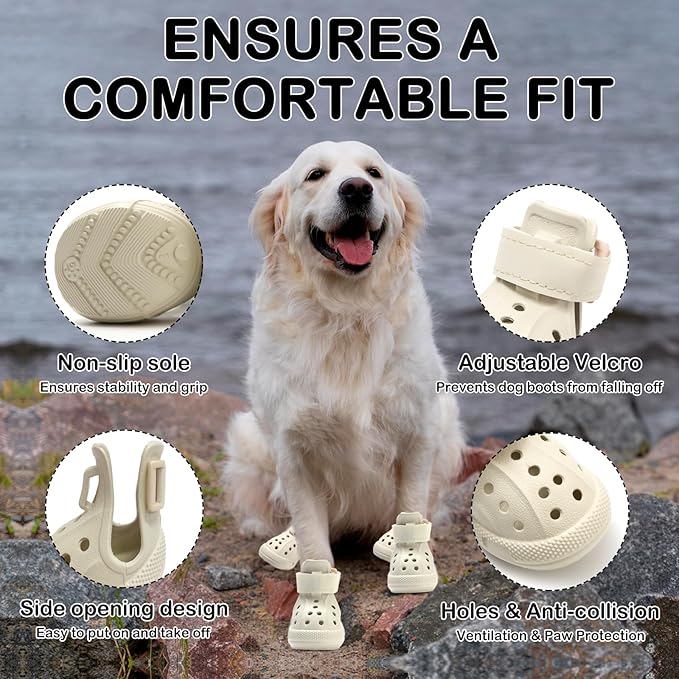Dog Shoes for Hot Pavement,Non-Slip Waterproof Breathable Easy to Clean Put On and Take Off Dog Boots,Paw Protector for Hot Summer Roads Winter Snow (Beige, Size 6:(2.17"x2.76")(L*W))