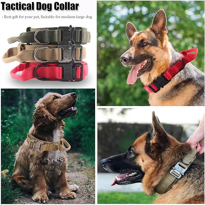 Tactical Dog Collar, Adjustable Military Training Nylon Dog Collar with Control Handle and Heavy Quick-Release Metal Buckle for Small Medium Large Dogs, Camo S