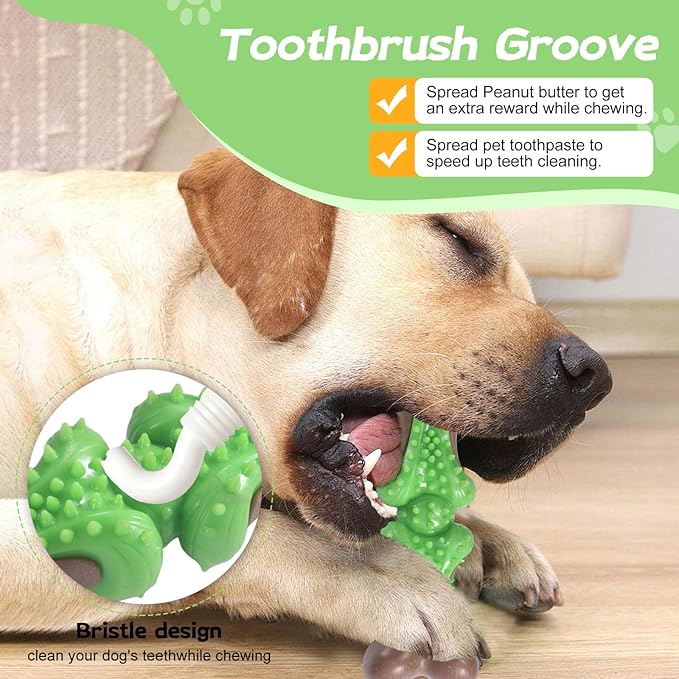 Durable Dog Chew Toys for Large Dogs - Tough Bone-Shaped Dental Chew with TPR Rubber & Wood Fiber, Teething & Aggressive Chewer Toys for Medium/Large Breed, Long-Lasting Teeth Cleaning & Stimulation