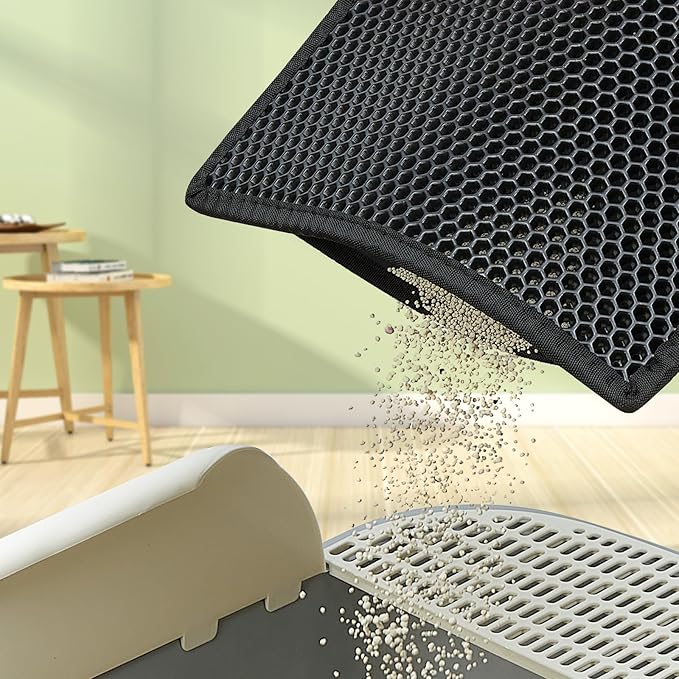 Cat Litter Trapping Mat, 47.2''x27.6'' Extra Large Cat Litter Mat Double Layer Waterproof Proof Litter Box mat, Non-Slip Design, Reduces Litter Scatter, Easy to Clean, Black