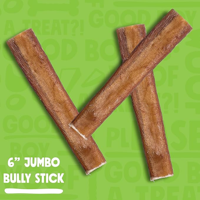 Jolly Barks 6 Inch Bully Sticks for Large Dogs (4 Pack) All Natural, Single Ingredient Bully Sticks for Medium Dogs, Aggressive Chewers