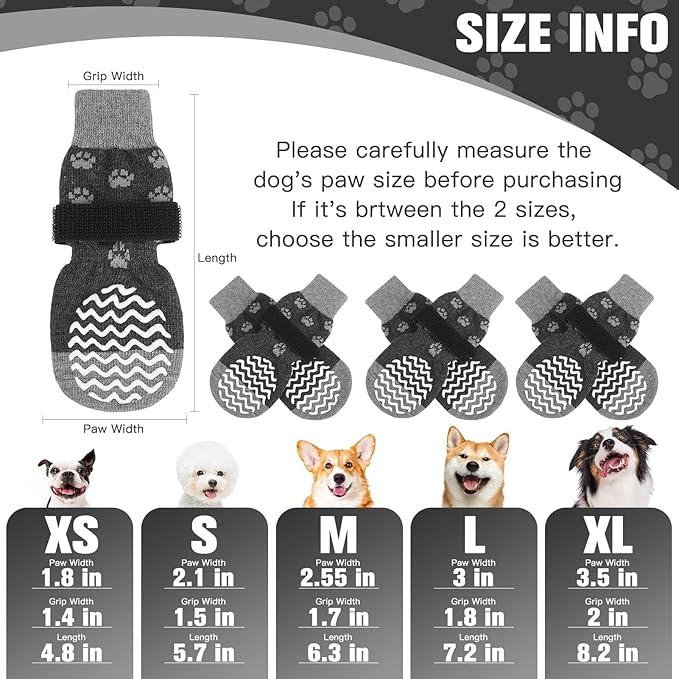 EXPAWLORER 6Pcs Anti Slip Dog Socks to Prevent Licking Paws, Dog Shoes for Winter, Double Sides Dog Boots & Paw Protectors Booties for Hardwood Floors with Grippers Small Medium Large Senior Dogs, L