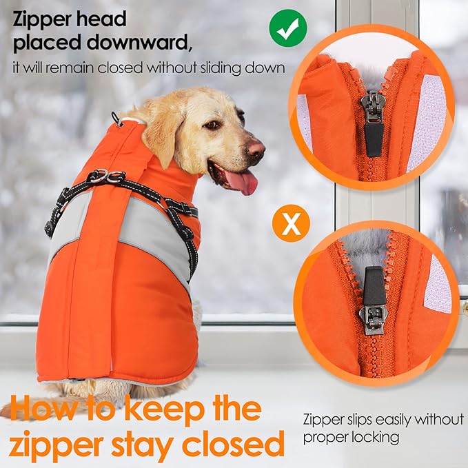 AOFITEE Dog Coat, Warm Dog Jacket with Harness Built in, Waterproof Coats for Small Dogs, Dogs Winter Coat Puffer Jacket with Zipper & Fleece Collar, Pet Snowsuit Sweater for Chihuahua Yorkshire, XS