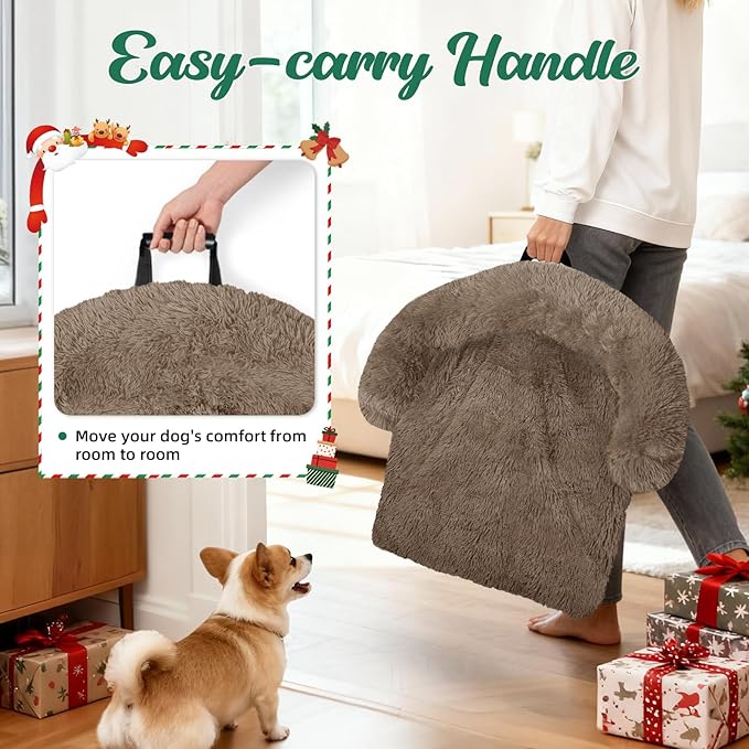 GGIB Calming Dog Bed Christmas Throw Blanket Fluffy Plush Dog Mat for Furniture Protector Decoration Holiday Throw for Sofa Couch Cover for Large Medium Small Dogs Cats (Large, Camel)