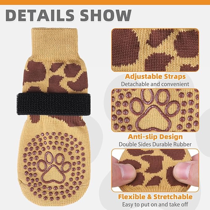 KOOLTAIL Anti Slip Dog Socks for Hot/Cold Pavement to Prevent Licking Paws, Dog Boots&Paw Protector with Grippers for Hardwood Floors,Halloween costumes Traction Booties for Small Medium Large Dogs SM