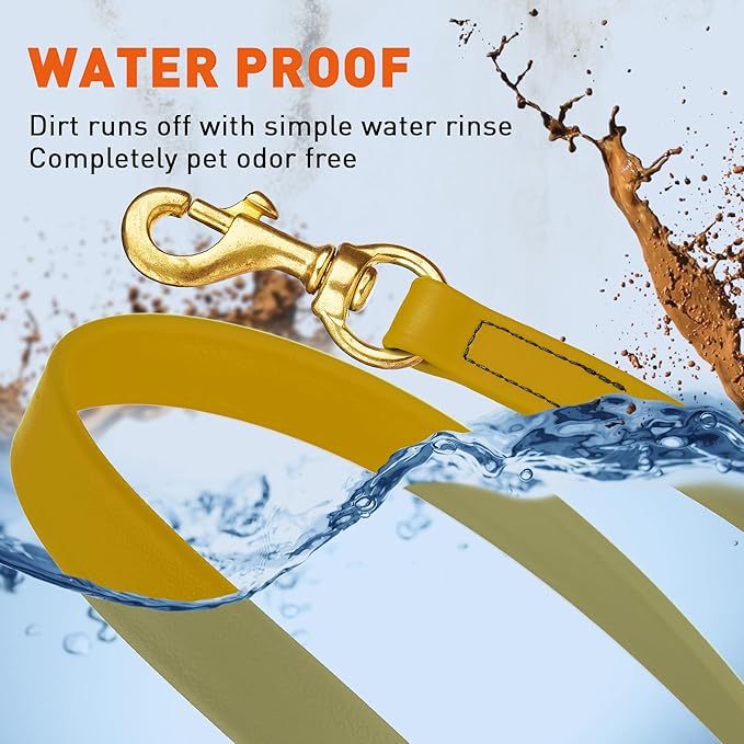 Viper K9 Biothane Working Dog Leash Waterproof Lead for Tracking Training Schutzhund Dog Sport & Search - Odor-Proof Long Line with Solid Brass Snap for Puppy Medium Large 3/4" x 33ft Treasure Gold