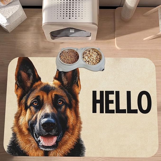 German Shepherd Dog Food Mat for Floors Waterproof,Quick Dry Anti-Slip Dog Bowl Mats for Food and Water,Pet Feeding Mats,Pet Placemat for Messy Drinkers to Protect Floors,Pets Supplies 17.72×11.81in