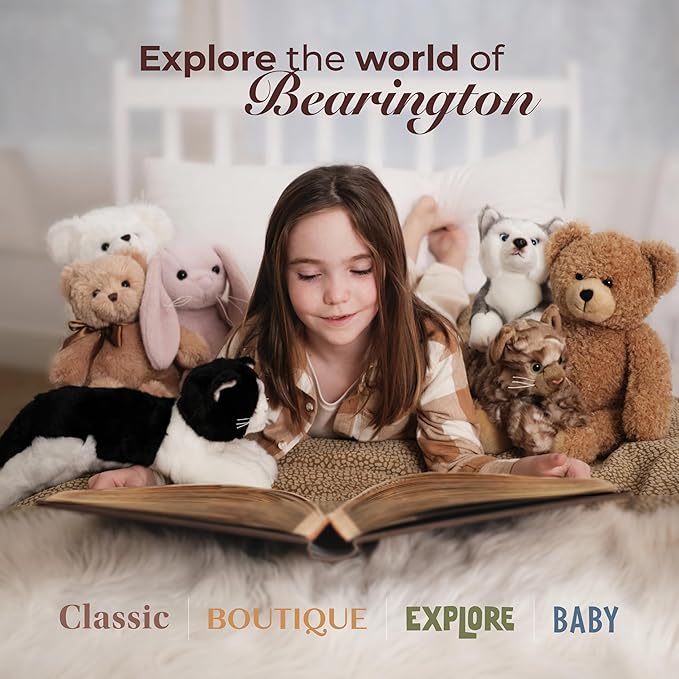 Bearington Cat Stuffed Animal - Ralistic Cat Plush Lifelike Tabby Kitty Suffy Maine Coon - Manny 10.5"