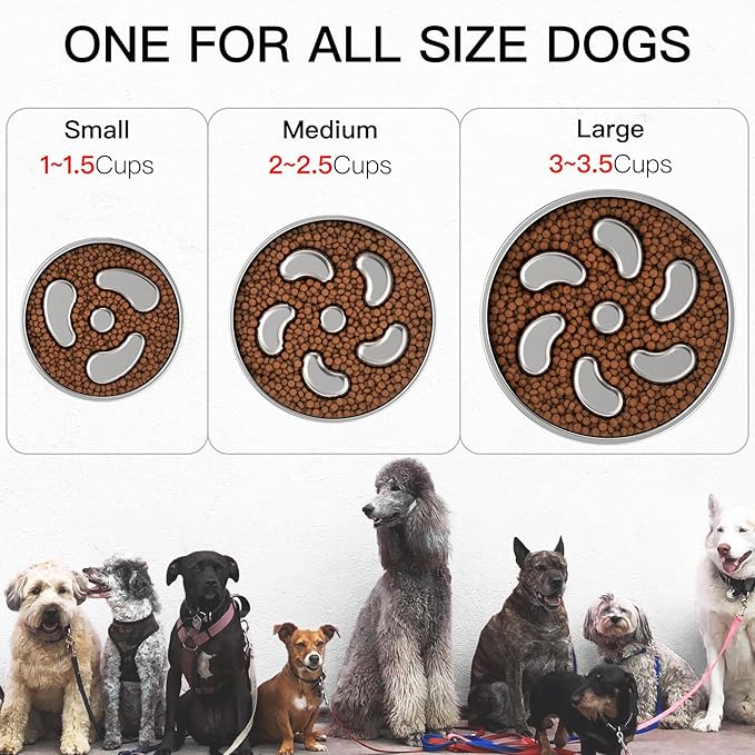 Slow Feeder Dog Bowl-1Cup for Small Puppy, Double-Layer 304 Stainless Steel Puzzle Bowl, Anti-Choking for Fast Eaters, Non-Slip Base, Dishwasher Safe [2Pack]
