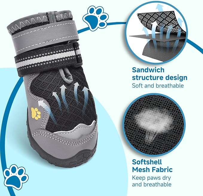 Hipaw Dog Shoes,Breathable Dog Boots for Hot Pavement,Non-Slip Paw Protector for Winter Snow,Lightweight Dog Booties for Small Medium Large Dogs,Outdoor Walking,Hiking,Indoor Hardwood Floor